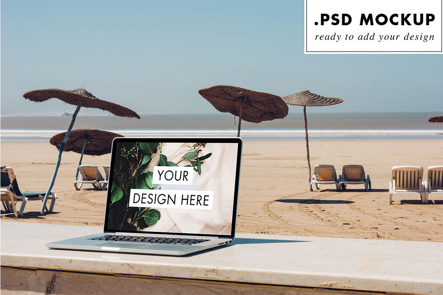 Laptop Mockup - beach & umbrellas in Product Mockups - product preview 8