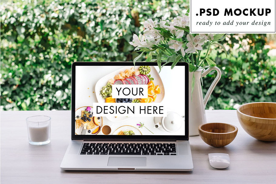 Outdoor Desk Working Laptop Mockup in Mobile & Web Mockups - product preview 8
