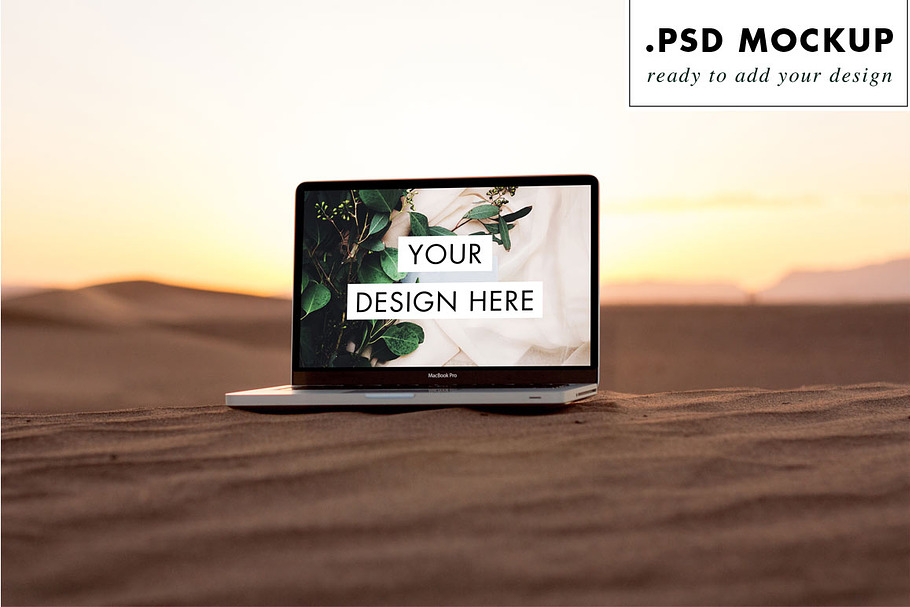 Sand Dunes Desert Sunset Laptop PSD in Mobile & Web Mockups - product preview 8