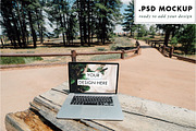 Forest Working Table Laptop Mockup
