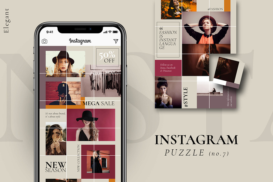 Instagram PUZZLE template - Elegant in Instagram Templates - product preview 8