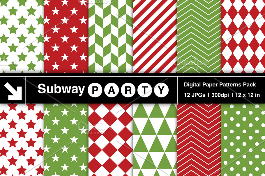 Xmas Red Green Geometric Papers