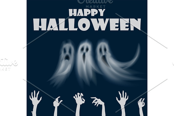 Happy Halloween Hands and Ghosts