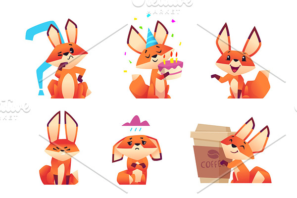 Cartoon fox characters. Orange