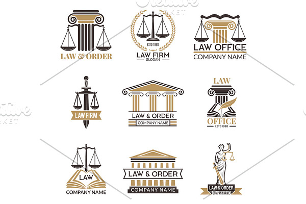 Badges of law and legal. Hammer of