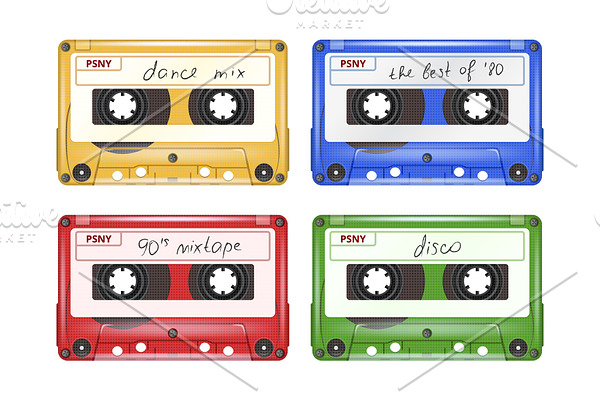 Colored audio cassette. Mixtape