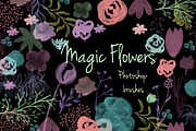 Magic flowers. Photoshop brush set