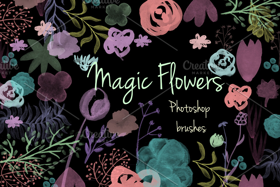 Magic flowers. Photoshop brush set in Photoshop Brushes - product preview 8