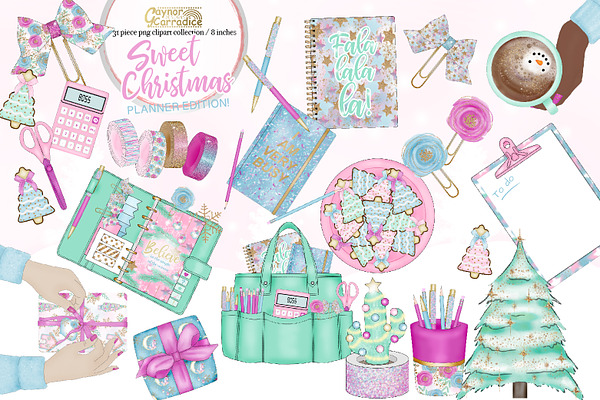 Pink Christmas planner clipart 