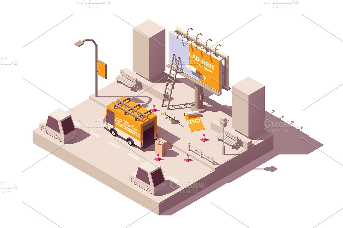 Vector isometric billboard fixing in Illustrations - product preview 8
