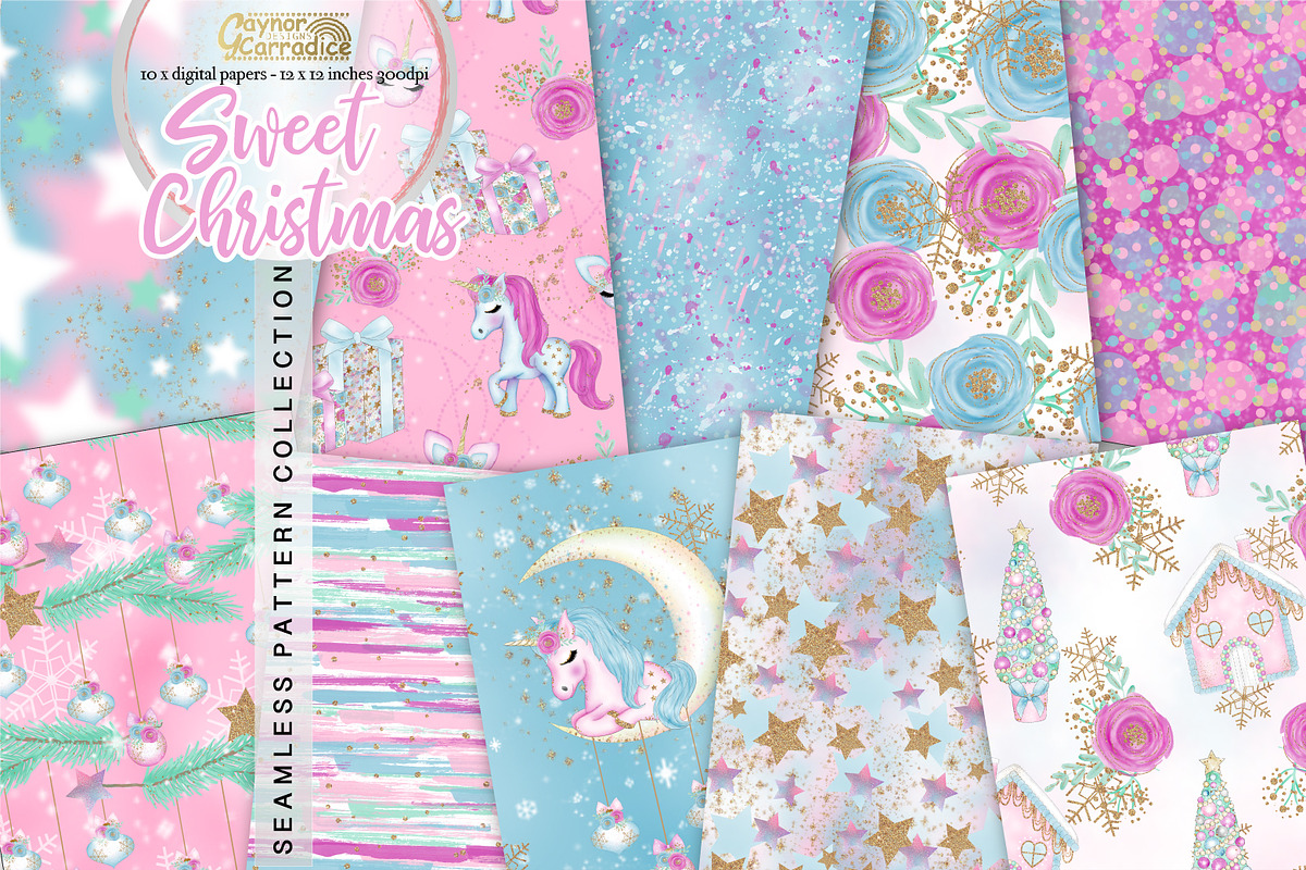 Christmas Unicorn Seamless Patterns in Patterns - product preview 8