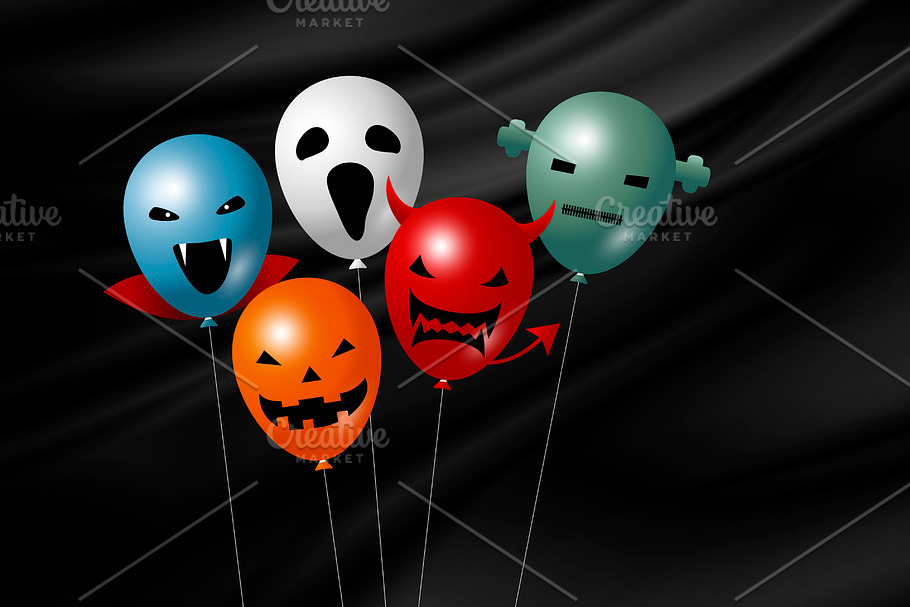 Halloween balloon on black fabric in Illustrations - product preview 8