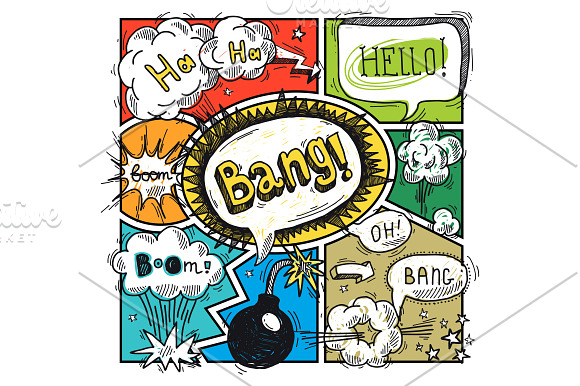 Comic speech bubble doodle set in Illustrations - product preview 2