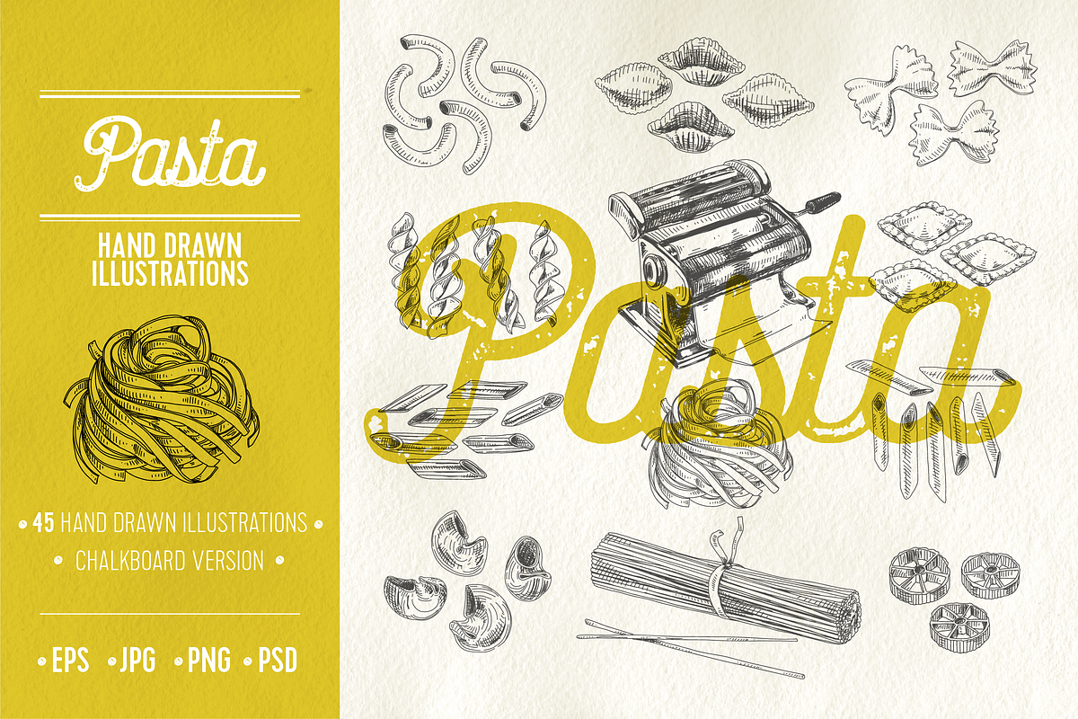 Hand drawn pasta illustrations in Illustrations - product preview 8