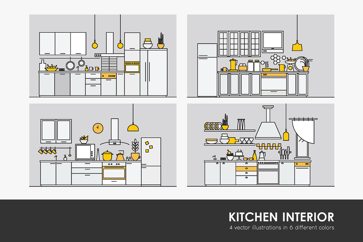 Kitchens full of modern furniture in Illustrations - product preview 8
