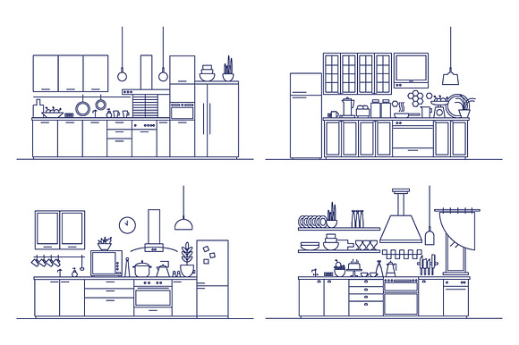 Kitchens full of modern furniture in Illustrations - product preview 1