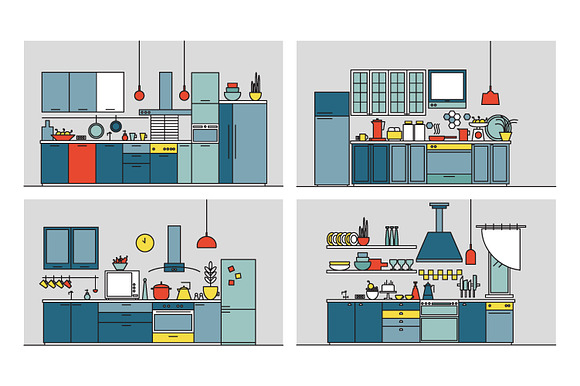 Kitchens full of modern furniture in Illustrations - product preview 2