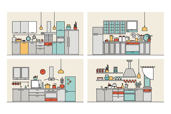 Kitchens full of modern furniture in Illustrations - product preview 3
