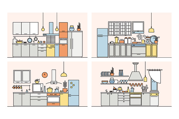 Kitchens full of modern furniture in Illustrations - product preview 4