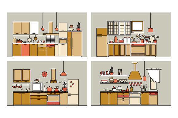 Kitchens full of modern furniture in Illustrations - product preview 5