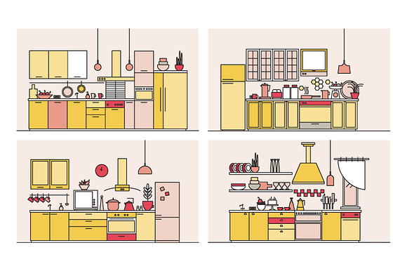 Kitchens full of modern furniture in Illustrations - product preview 6