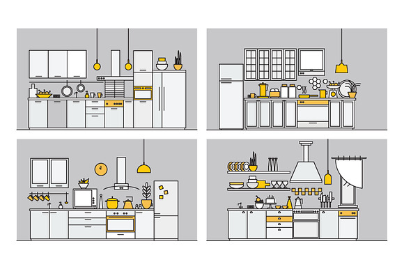 Kitchens full of modern furniture in Illustrations - product preview 7