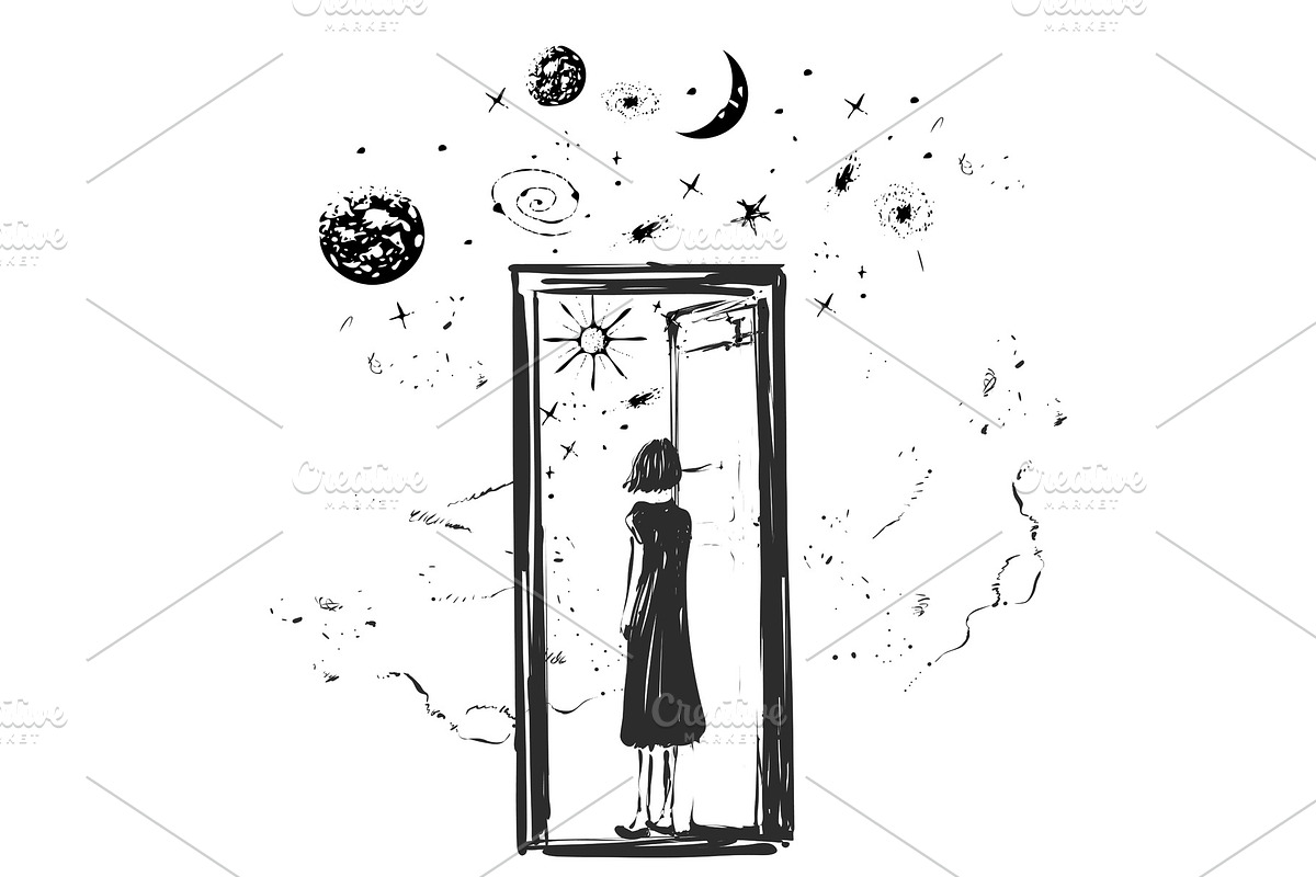 Girl open the door with stars, the in Illustrations - product preview 8