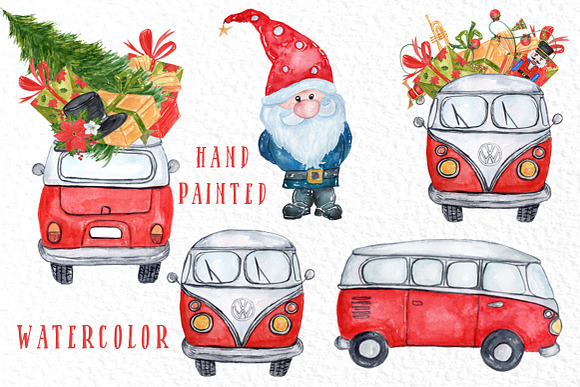 Watercolor Christmas Cars in Illustrations - product preview 1