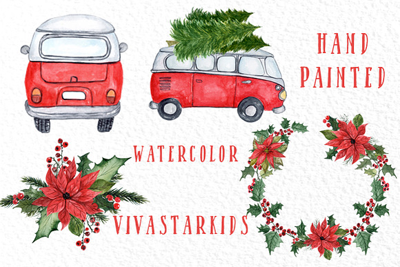 Watercolor Christmas Cars in Illustrations - product preview 2