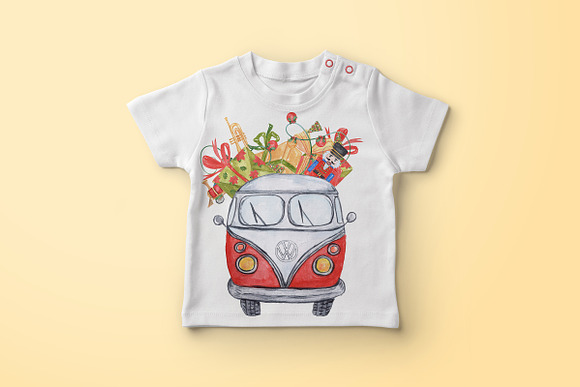 Watercolor Christmas Cars in Illustrations - product preview 3