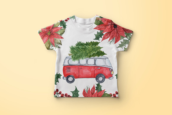 Watercolor Christmas Cars in Illustrations - product preview 4