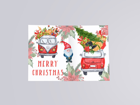 Watercolor Christmas Cars in Illustrations - product preview 6