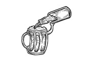 Cup pours beer from bottle vector