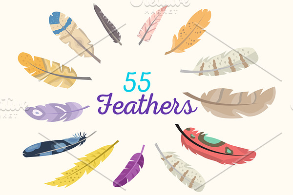 55 Flat Feather Vector Icons 