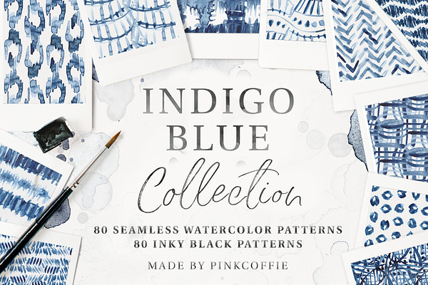 80 Indigo Blue Watercolor Patterns