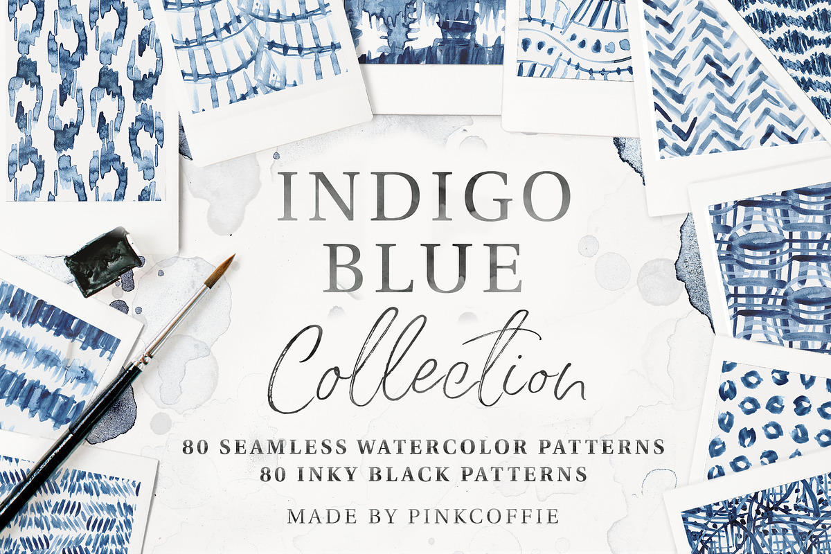 80 Indigo Blue Watercolor Patterns in Patterns - product preview 8