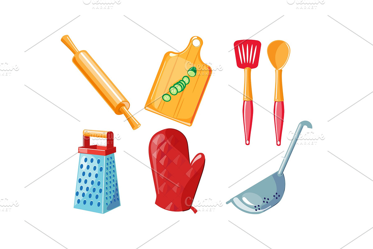 Kitchen utensil set, rolling pin in Illustrations - product preview 8