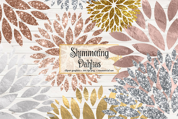 Shimmering Dahlias Clipart in Illustrations - product preview 1