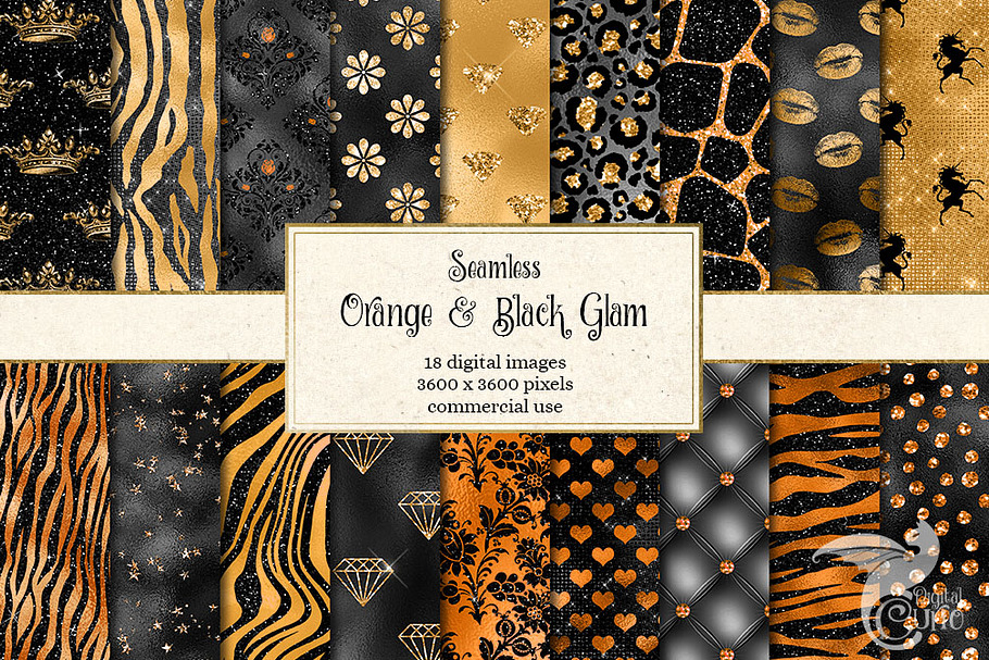 Orange and Black Glam Digital Paper in Patterns - product preview 8