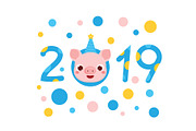 2019 new year banner with pig face