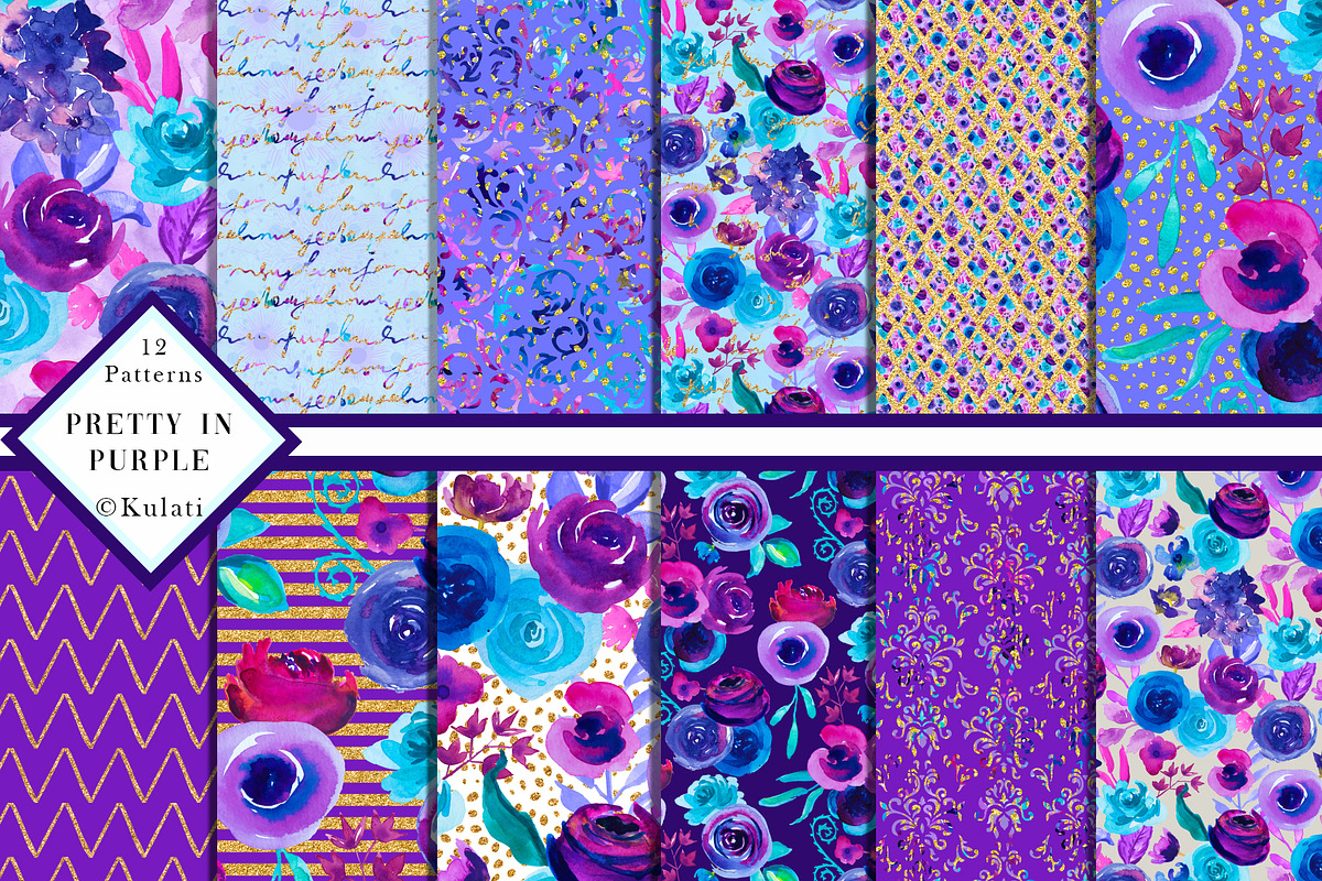 Purple Watercolor Floral Patterns in Patterns - product preview 8