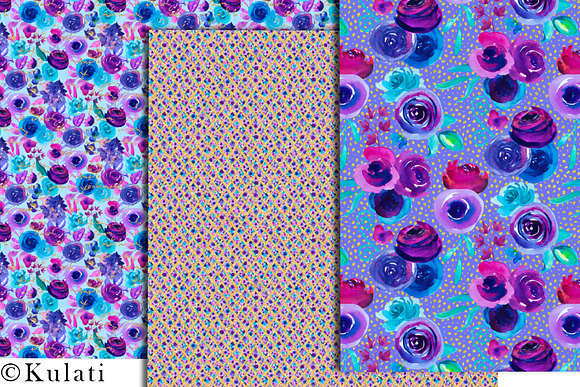 Purple Watercolor Floral Patterns in Patterns - product preview 2