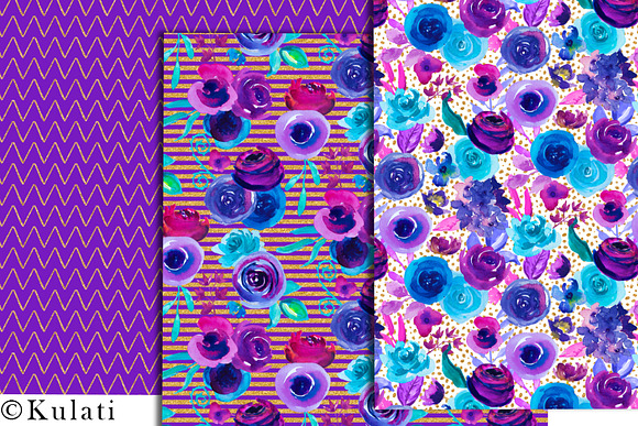 Purple Watercolor Floral Patterns in Patterns - product preview 3