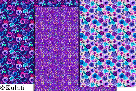 Purple Watercolor Floral Patterns in Patterns - product preview 4