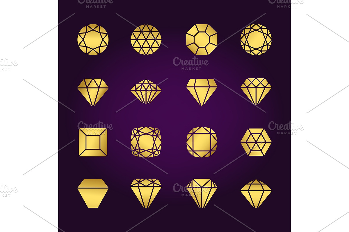Diamonds shapes gold icons set in Illustrations - product preview 8