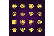Diamonds shapes gold icons set