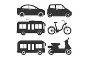 Ground transport silhouettes icons
