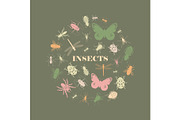 Vintage insect icons round shape
