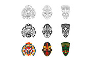 African mask icons set