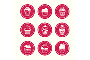 Cupcakes round icons set